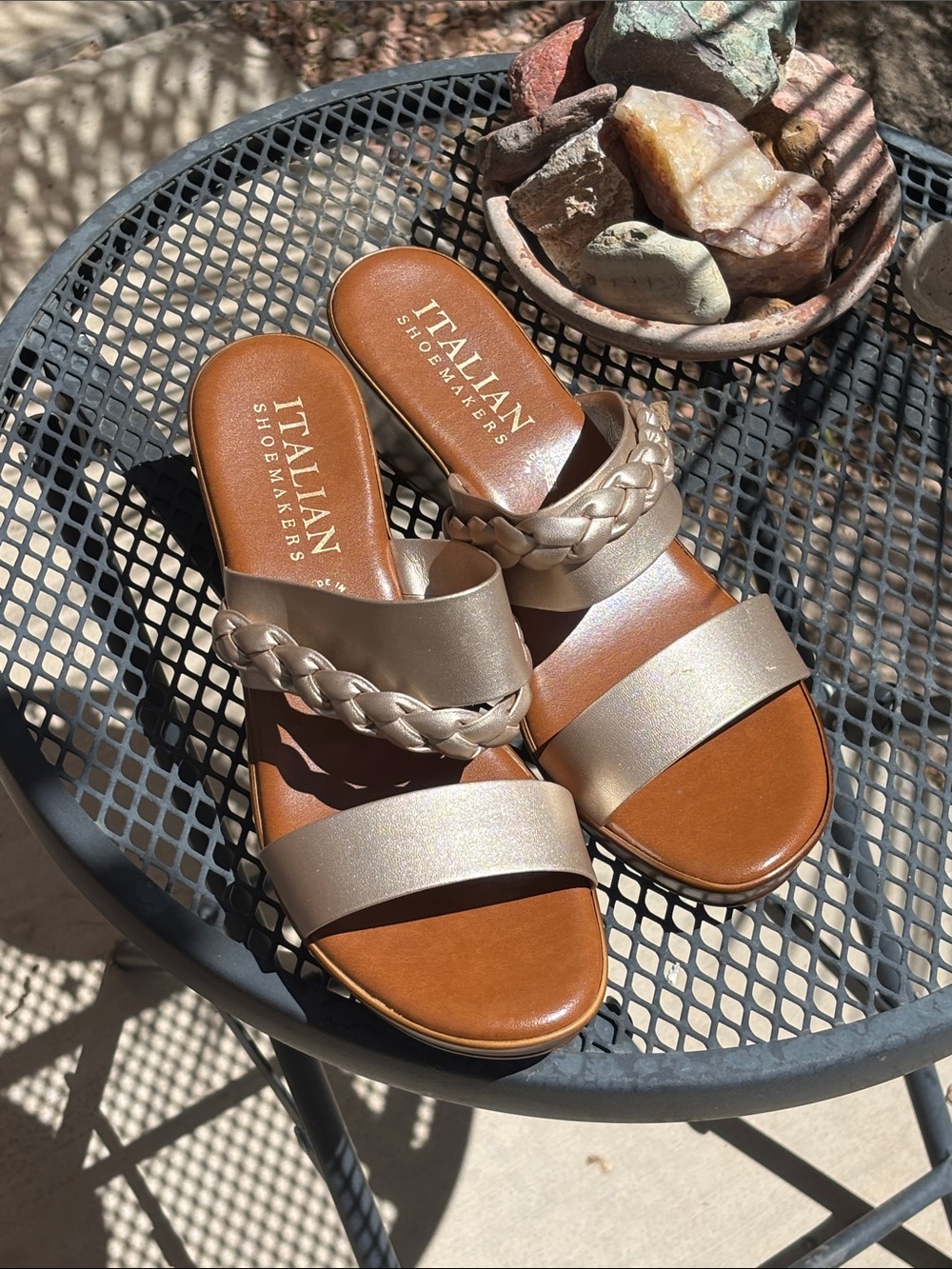 Italian Shoemakers Slip on Wedge Heel Sandals Size 9 Gold NWOT